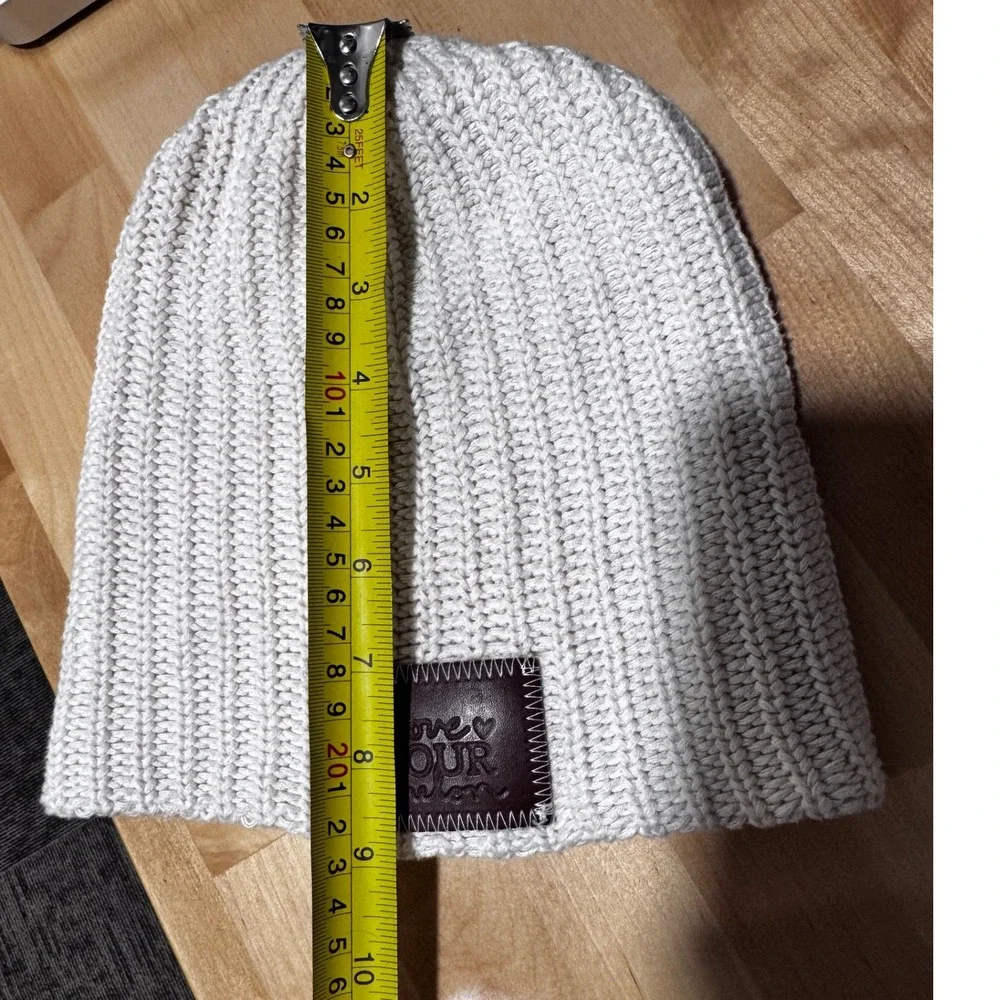 Love Your Melon Cream Ribbed Knit Beanie Hat Made in USA Winter Snow Bunny Lodge